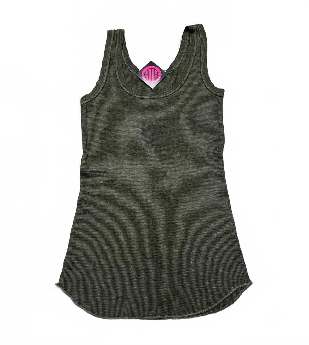NEW CROWN JEWEL women's thermal scoop tank in olive